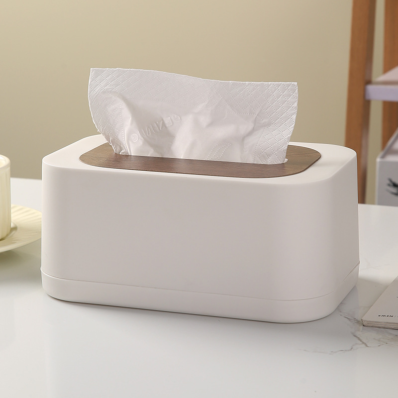 Caja de toallas de aire crema simple caja de almacenamiento de escritorio con cubierta de madera caja de extracción de papel creativa caja de extracción de papel de lujo ligera sala de estar doméstica