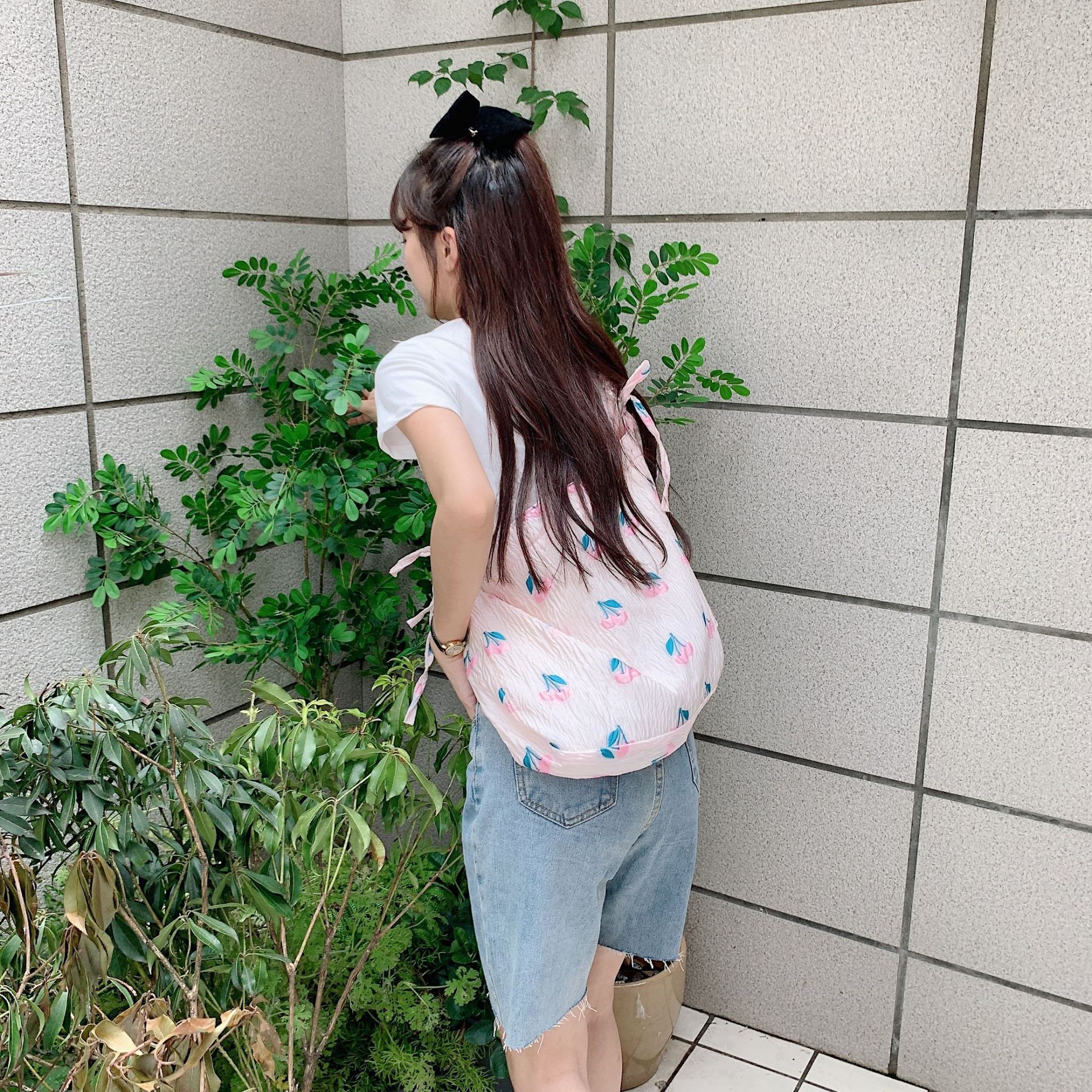 25247 embossed Cherry large-capacity portable bag, hand-held bag, storage bag, ladies' tote bag, single-shoulder pull-out shoulder strap undefined