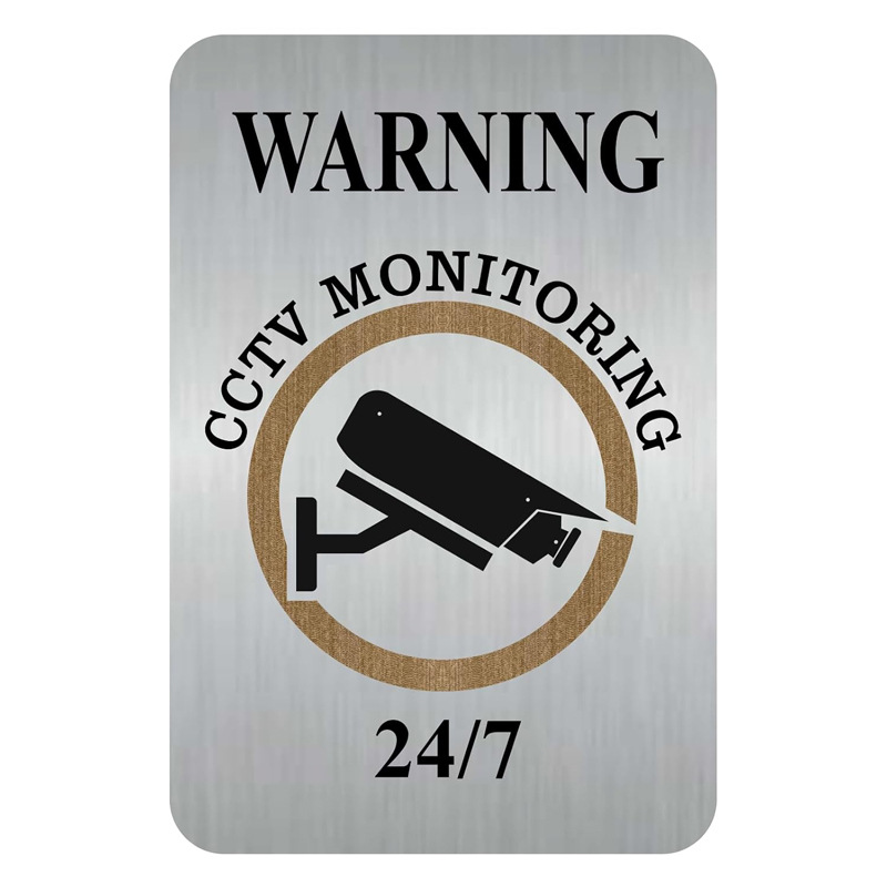跨境厂家直供CCTV全天候监视警告牌高档拉丝铝6×4英寸标识牌