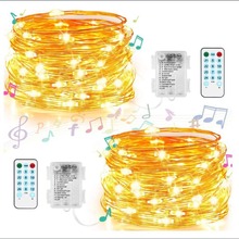 跨境亚马逊声控usb闪烁铜线灯串遥控防水电池盒音乐感应铜线灯