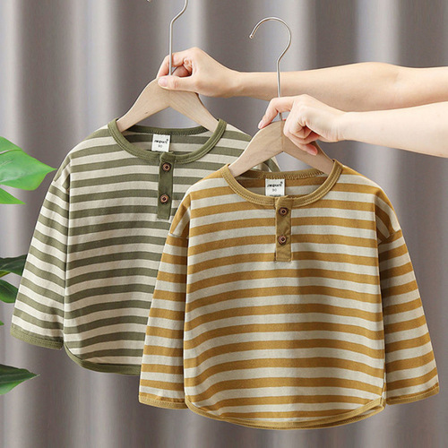 Boy's Long-Sleeve T-Shirt 2025 Children's Autumn Outfit Base Shirt Open Collar Pure Cotton Spring and Autumn Clothes T-Shirt Top