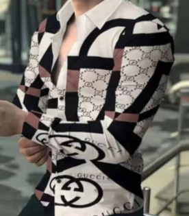 Comercio exterior 2023 primavera nuevos hombres gradiente de impresión digital solapa camisa de manga larga camisa casual de los hombres