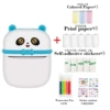 Blue Panda printer (comes with one roll of printer) + 5 rolls of printing paper + 5 rolls of stickers + 3 rolls of color + colored pens + stickers
