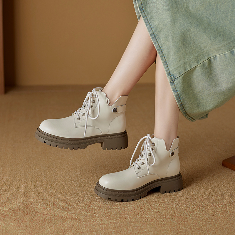 2025新款牛皮马丁靴女春秋时尚单靴小个子女靴厚底英伦风短靴子潮