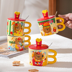 Cute Cup with Lid and Spoon, Attractive Water Cup for Girls, High-Quality and Stylish Home Use, Children's Breakfast and Coffee Cup for Boys