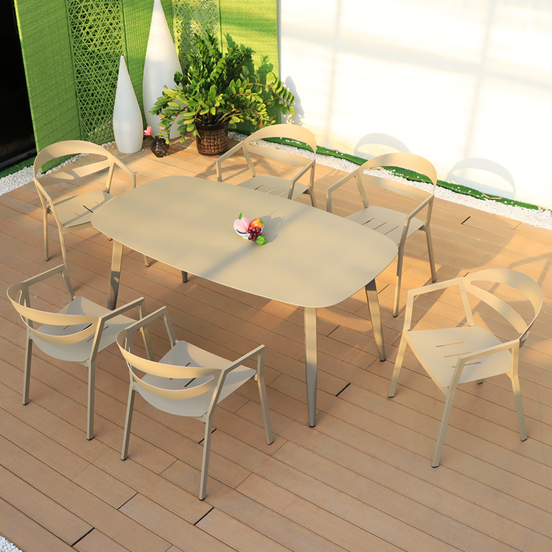 戶外休閒桌椅組合奶茶店鋁合金防水防曬餐桌庭院露天露台簡約室外