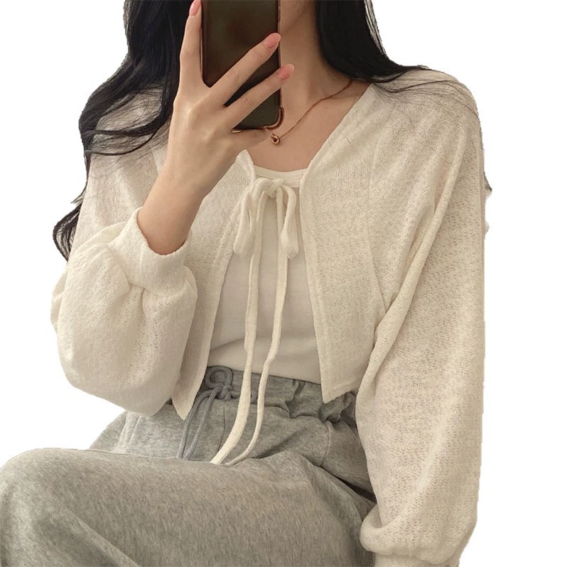 Summer white belt, thin flashlight, universal cardigan, jacket, simple and elegant design, oversize