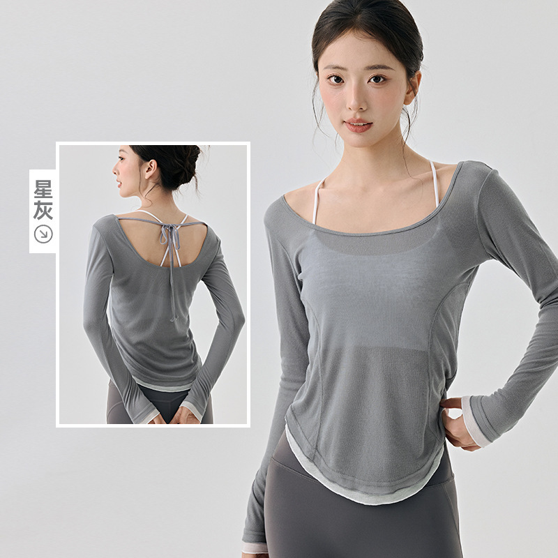 系带美背瑜伽罩衫长袖女士修身显瘦薄款透气瑜伽服罩衫|undefined