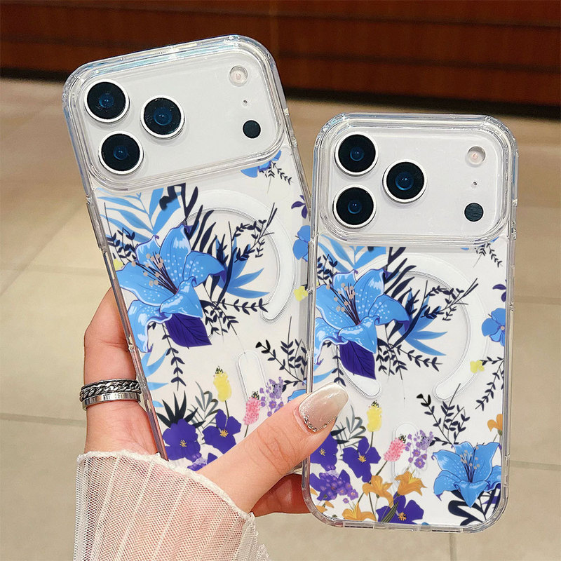 Korean Blogger's Same Style Fresh Floral Apple 17 Phone Case Magsafe Transparent Magnetic Case for Girls Korean Blogger's Same Style Fresh Floral Apple 17 Phone Case Magsafe Transparent Magnetic Case for Girls