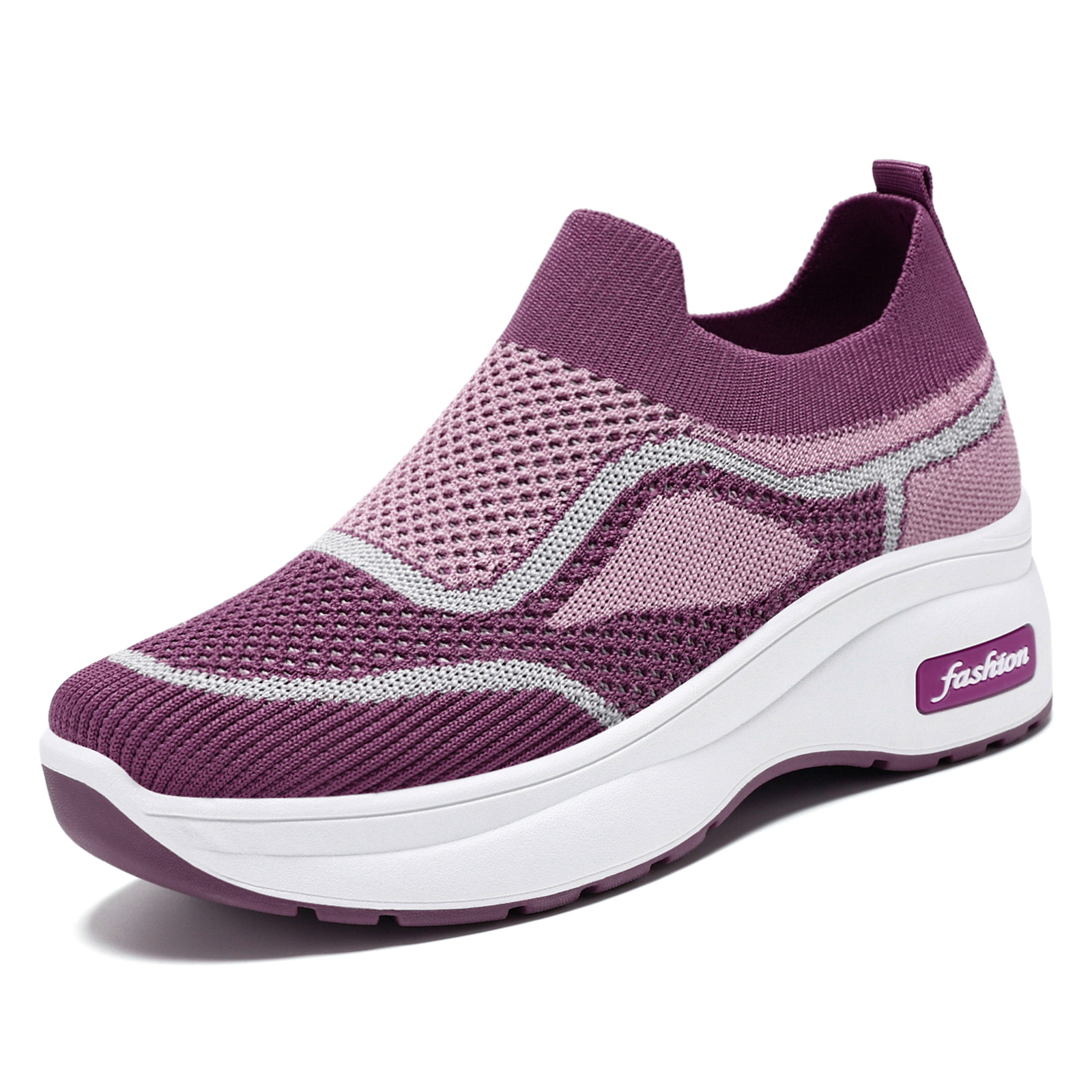 Zapatos de mujer nuevos zapatos transfronterizos de altura transpirables zapatos casuales de tela gruesa zapatos de color superficial zapatos de red para mujeres