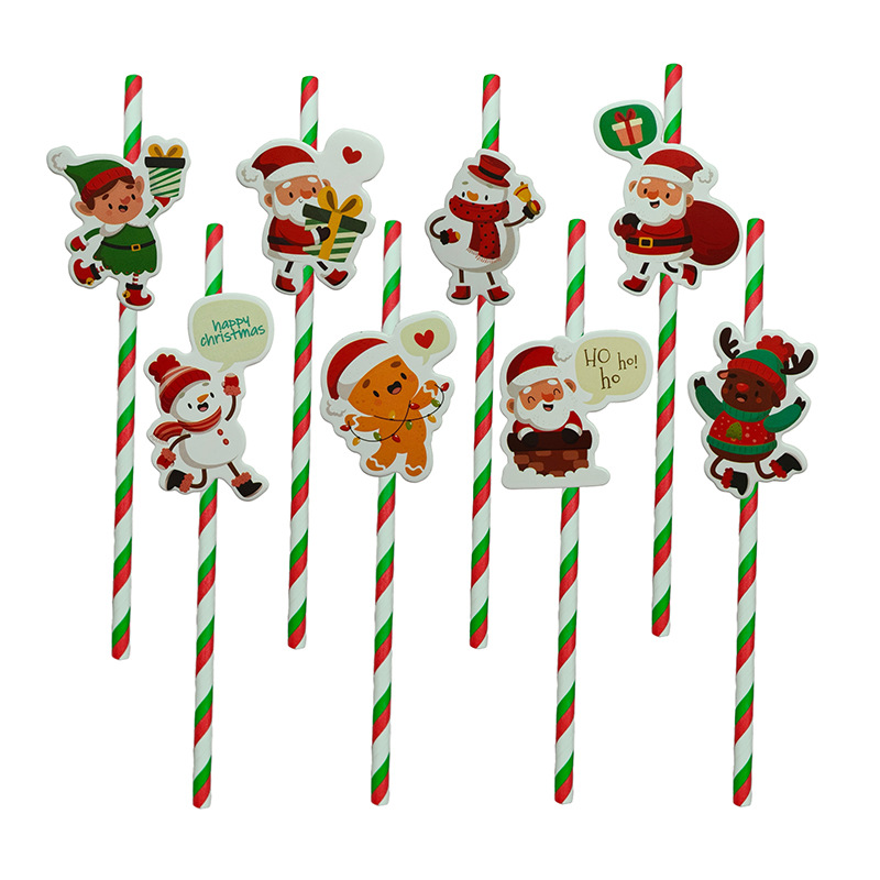 Papel de fiesta de Navidad transfronterizas temática de Navidad desechable postre cóctel de paja decoración