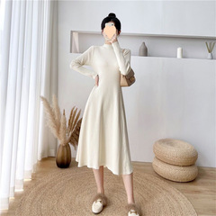 微胖半高領打底毛衣字裙女秋冬季慵懶長款過膝顯瘦針織連衣裙