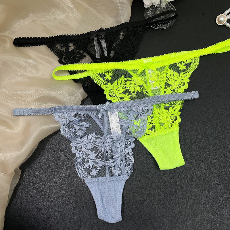 Foreign Trade Lace Thong Women's Panties Low-Waist Mesh Sexy T-Back See-Through Hot Plus-Size Slimming Panties