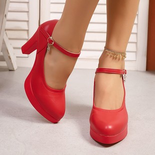 Cross-Border Round Toe 9cm Ultra-High Heel Flats for Women Thick Heel Large Size Independent Station 2025 Spring New Professional Work Shoes