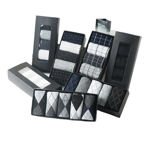 Gift box men's socks spring and summer black and white cotton business solid color simple socks men's casual sports mid-calf men's socks