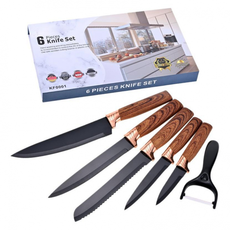 Acero inoxidable cabeza galvanizada simple mango de cubierta cuchillo de pintura 6 piezas cuchillo de cocina cuchillo de frutas