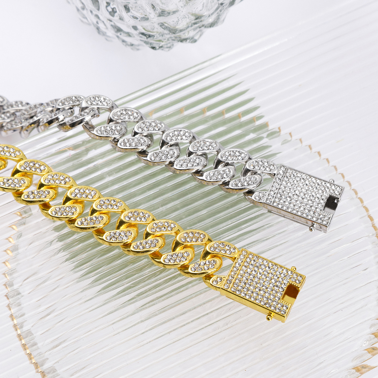 Men's double row diamond hip-hop style bracelet, grand and exaggerated Cuban bracelet_voghion.com