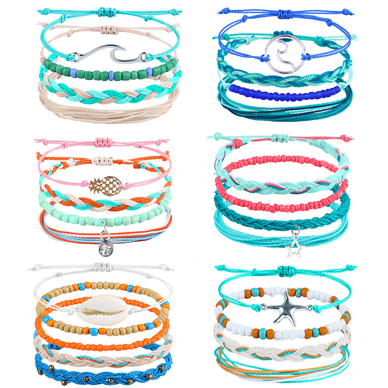Simple Style Starfish Flower Mixed materials Braid Womenu0027S Bracelets 4 Pieces