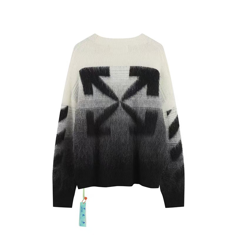 Off Autumn and Winter New Ow Black Arrow Pattern Gradient Round Neck Pullover Sweater for Men and Women Same Style One Piece Wholesale