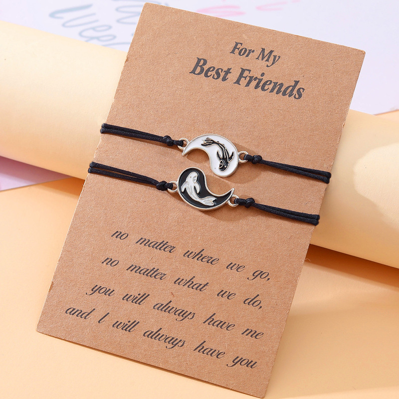 Cross-border New Friendship Bracelet Creative Alloy Oil Dropping Yin Yang Tai Chi Fish Hand Push-pull Woven Hand Rope suit