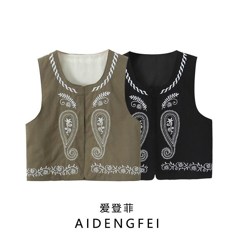 Za Cross-Border Women's Clothing Wholesale New Tencel Cotton Heavy Embroidery Western Style Fashionable Short Vest Top