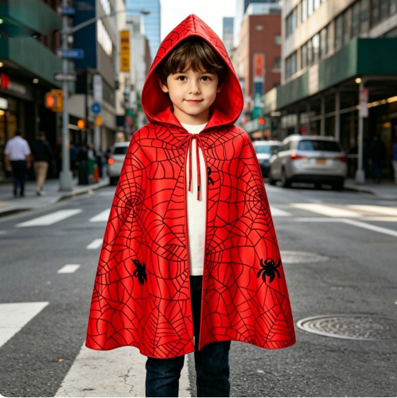 Halloween Cape Superhero Cape Red with Hood or Without Hood Spider Satin Fabric Role-Playing Children's Day Costume Halloween Cape Superhero Cape Red with Hood or Without Hood Spider Satin Fabric Role-Playing Children's Day Costume