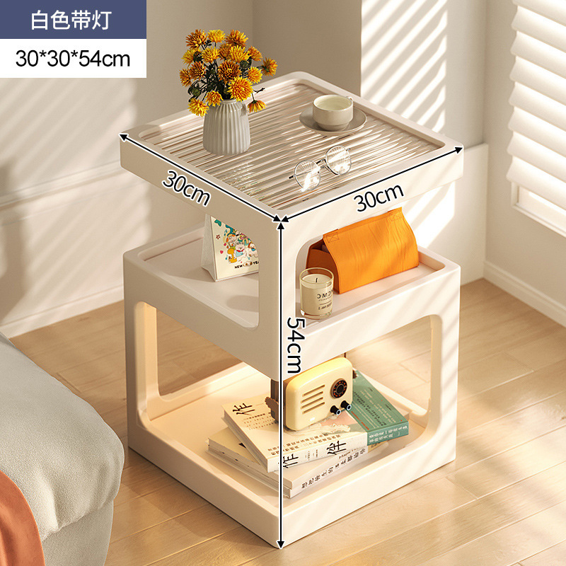 Alternativa a la mesita de noche de madera maciza, armario de almacenamiento de dormitorio doméstico pequeño simple y moderno, estante de borde de cama creativo con luz