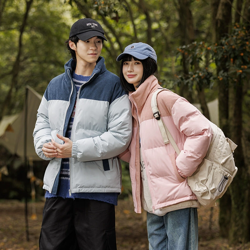 Новое зимнее модное повседневное Спортивное пуховое пальто с хлопковой подкладкой, Мужское пальто с воротником-стойкой, теплый подходящий цвет, Вельветовая куртка с хлопковой подкладкой, Женская пара, зеленый