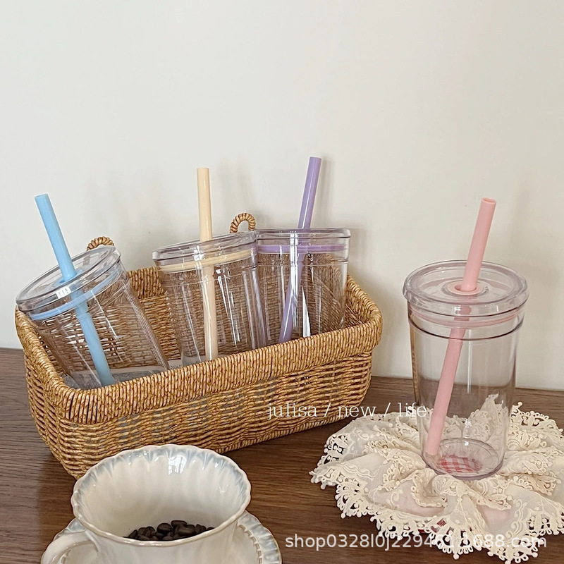 网红大容量吸管杯子450ml夏日diy冷饮透明咖啡杯简约随手杯子女生|undefined