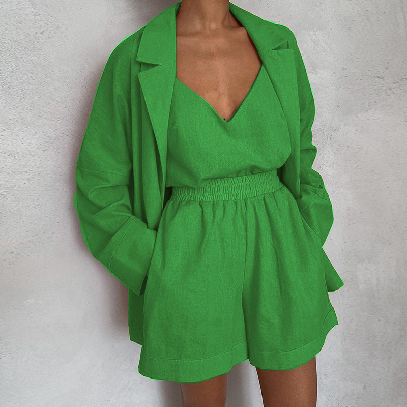 Solid Color Pattern Women'S Gender Daily Women'S British Style Solid Color Polyester Patchwork Shorts Co-ord Set Shorts Sets