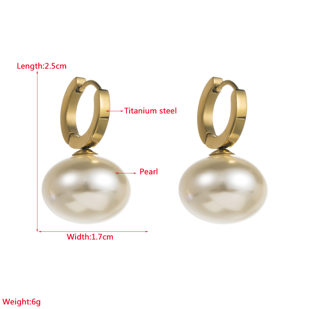 Retro Geometric Titanium Steel Pearl Drop Earrings 1 Pair
