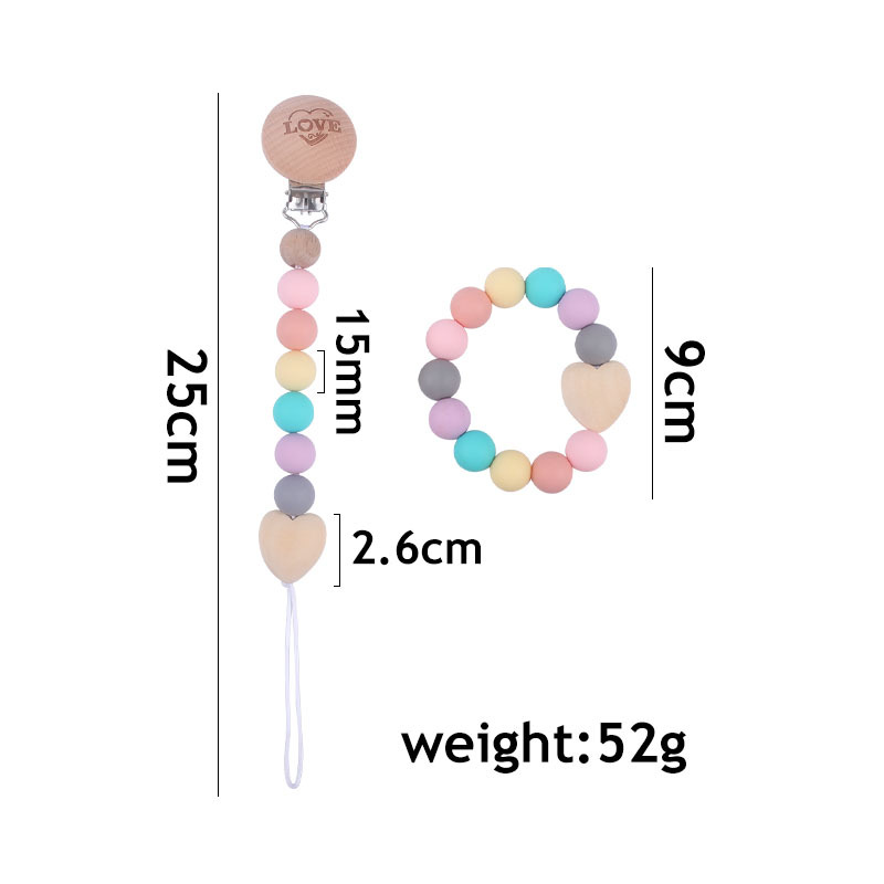 Comercio exterior nuevo bebé suministros mordedor pulsera chupete cadena traje bebé amor madera chupete cadena anti-caída