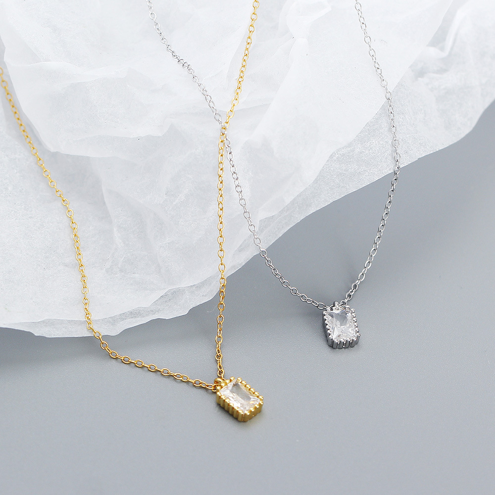 Spring Ring Trigger Clasp Closure Clasp Closure Type 18K Real Gold Plated, Platinum Plated Plating Material 925 Sterling Silver Zircon Cable Chain Plating Inlay Rectangle Pendant Necklace