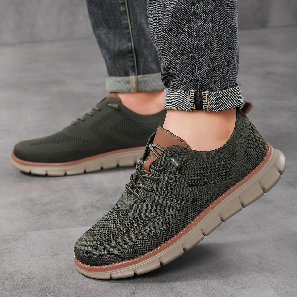 Giày thể thao nam buộc dây nhẹ thoáng khí chất liệu dệt kim size lớn — 8810 hồng, 8810 kaki, 8810 kaki đen, 8810 màu trắng
