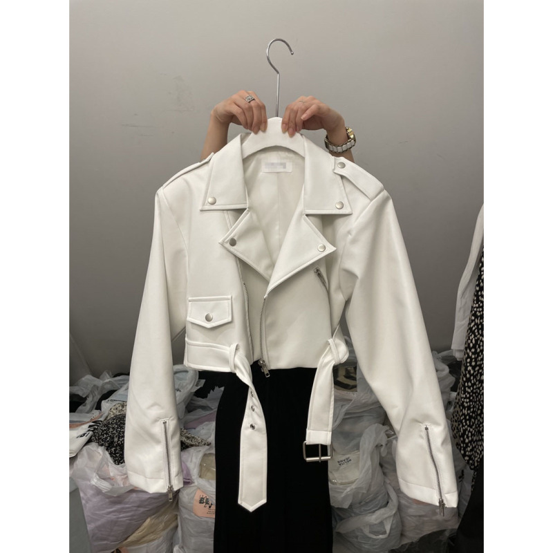 2026 Spring and Autumn Women's New Fashion Lapel Zipper Biker Leather Jacket Short Versatile Casual Coat for Petite Sizes