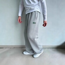 华棉跨境欧美复古街头潮流嘻哈随性松紧腰小鱼刺绣宽松运动阔腿裤