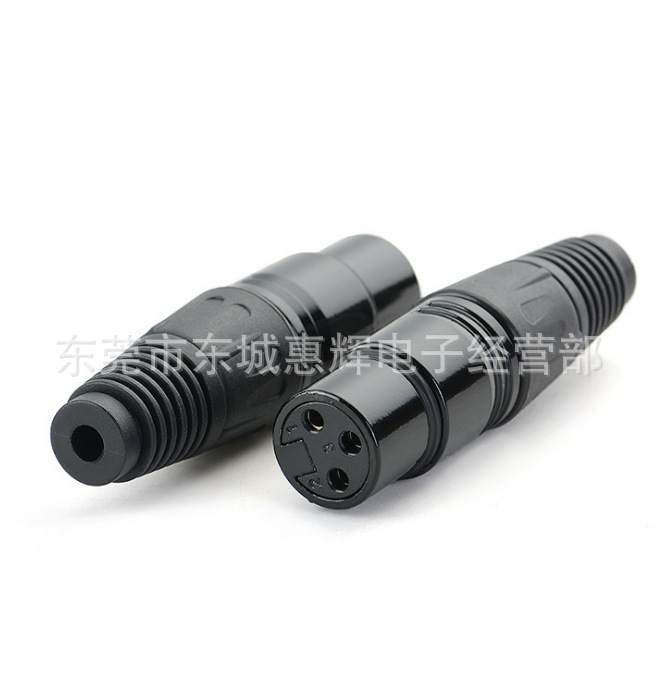瑞式黑色卡龙母头三针 话筒插 卡农母头平衡母插头XLR插头