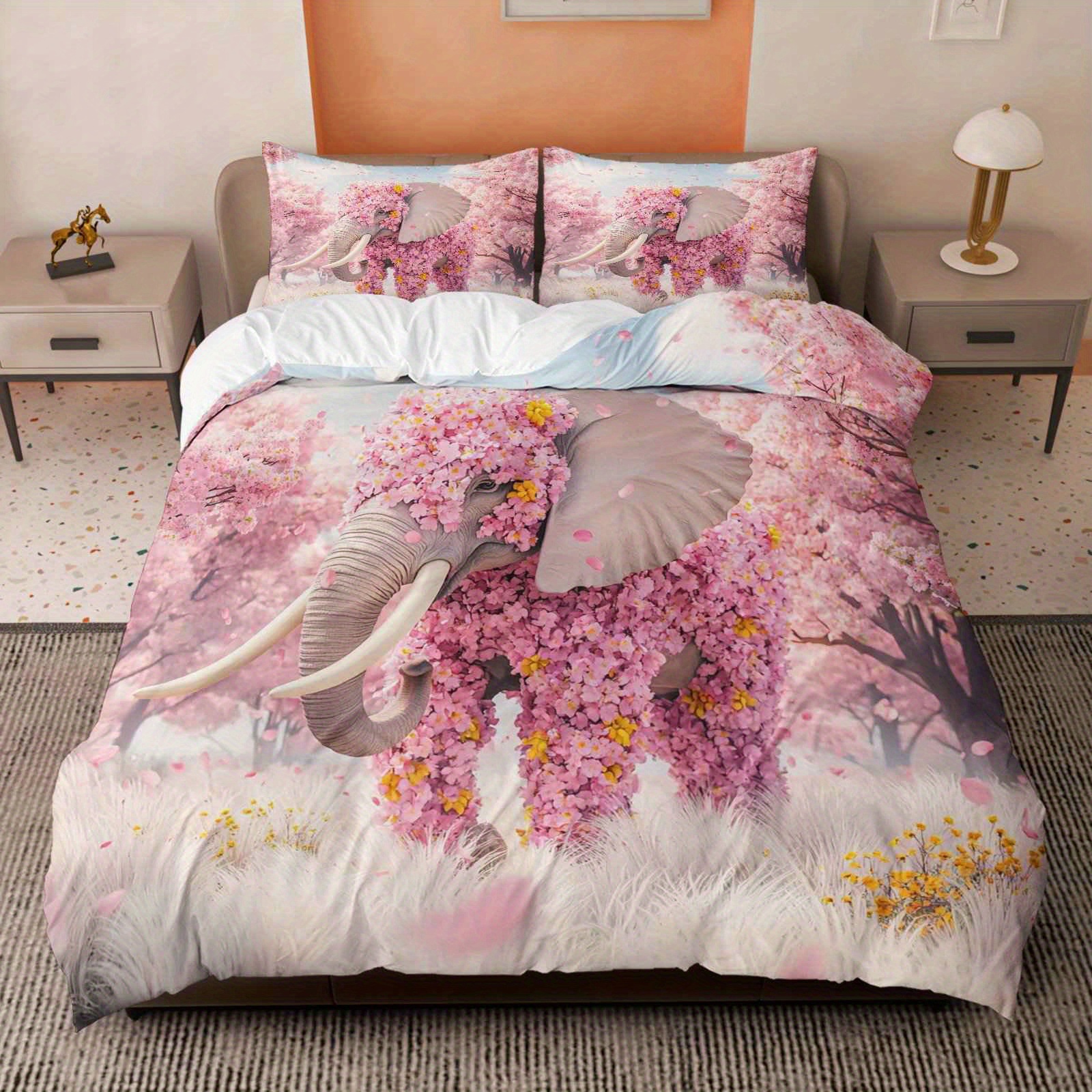 TEMU / JIT abrasión impresión digital rosa roja elefante mariposa suave quilt kit fabricante de origen transfronterizo