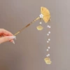 Foldable round fan with tassels, Chinese hairpin, 16.2cm