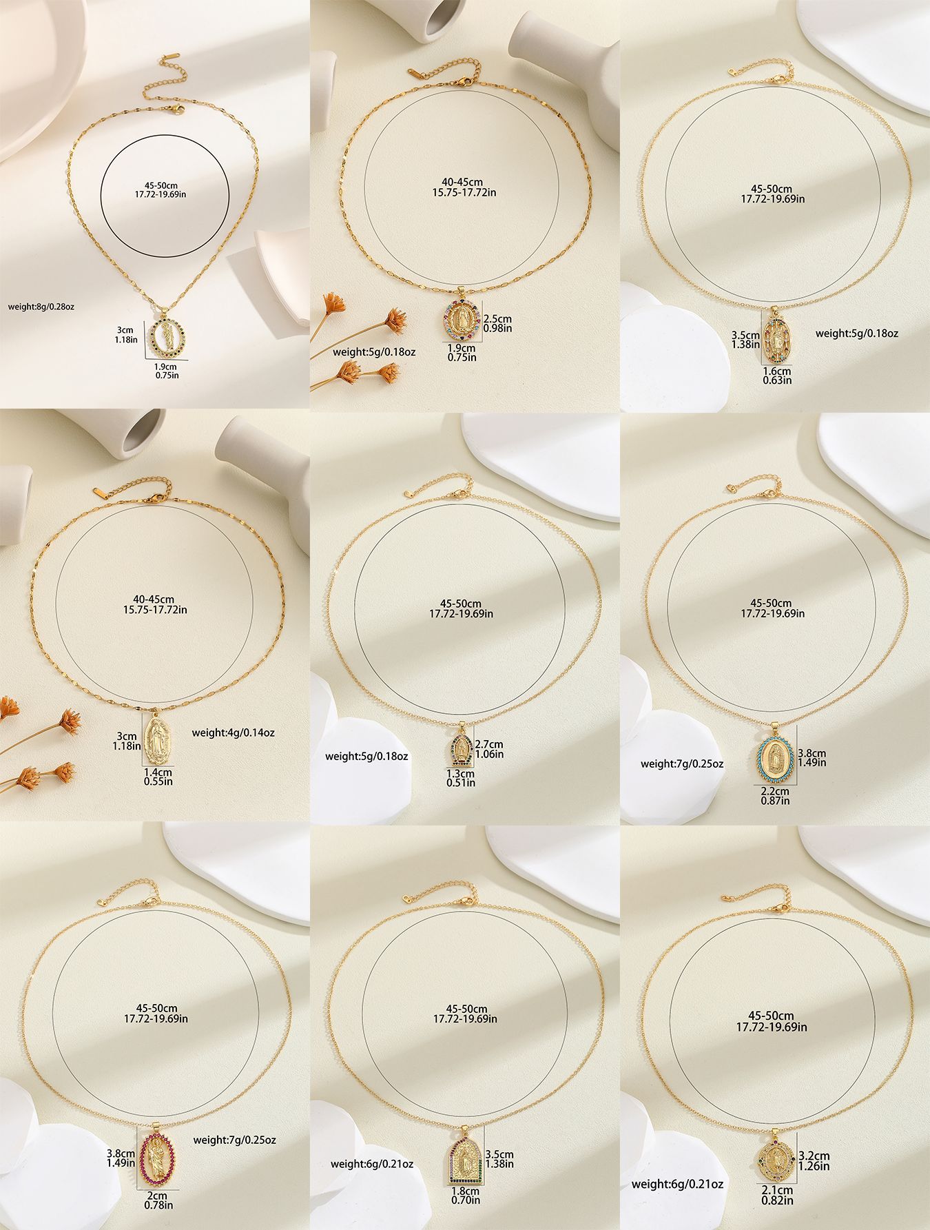 12g Weight Copper Pendant Material Zircon Inlay Material Pendant Necklace Classification Copper Chain Material 1 Piece Quantity Holiday, Daily Occasion Copper Material Human, Virgin Mary, Oval Pattern Women's Gender Inlay Design IG Style Style Copper Inlay Human Virgin Mary Oval Zircon Pendant Necklace 2