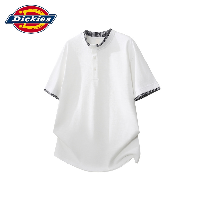 Dickies Special Edition Fake Two-Piece Pullover Short-Sleeve T-Shirt for Men, Japanese Retro Trendy Heavy-Duty Versatile T-Shirt