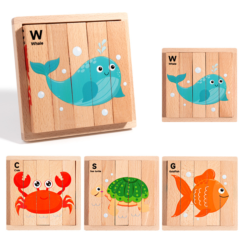 Educación infantil infantil puzzle de madera estereoscópico puzzle animal panel de cognición animal bebé mano agarra juguetes de madera