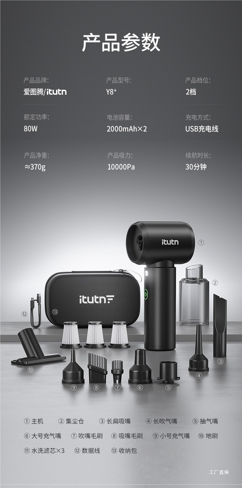 Aitotem Car Vacuum Cleaner Y8 High Suction Power Wireless Small Handheld Blow-Suction Integrated Car Vacuum
