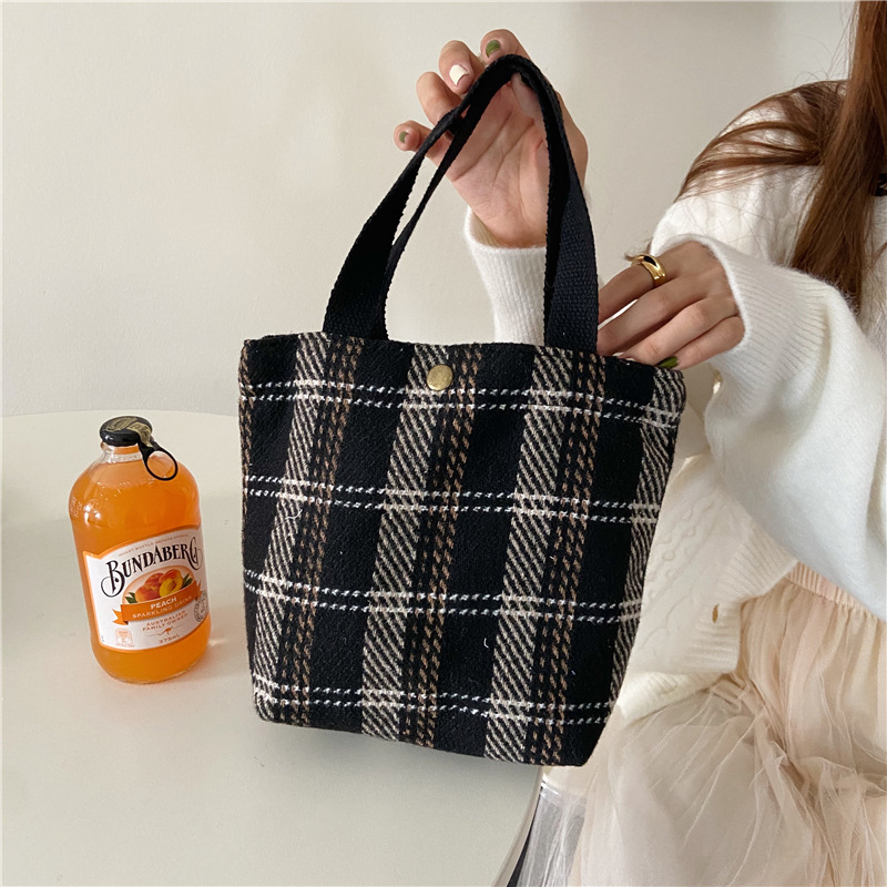 08181 japonés y coreano simple ins lana almuerzo bolsa artístico fresco Plaid bolso rayas retro bolso de las mujeres