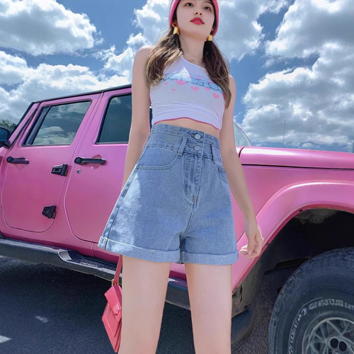 Women's High-Waisted Denim Shorts 2025 Spring Summer Korean Style Loose Slimming Student A-Line Hot Pants Trendy