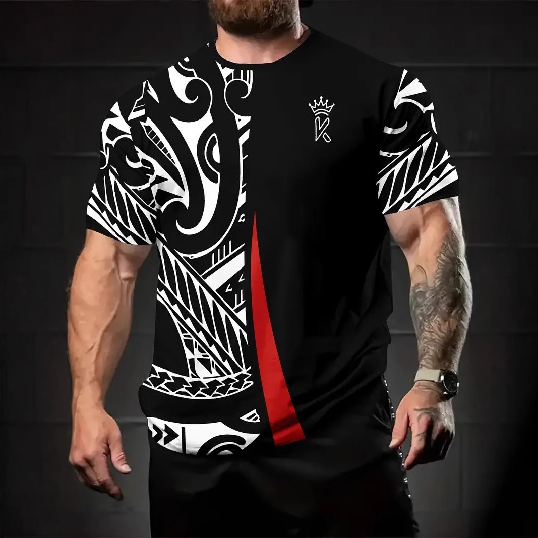 High Street Abstract Crown KING Graffiti 3D Print Camiseta de cuello redondo de manga corta suelta y transpirable de verano para hombre