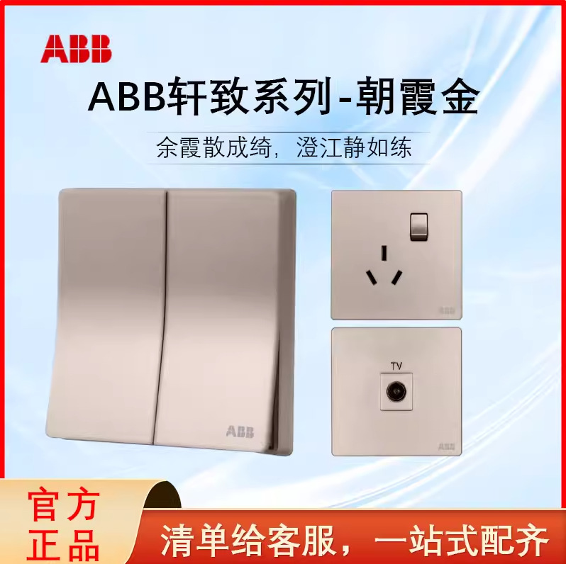 Abb Curved Edge Straight Edge Gold 86 Type Panel Single Switch Five-Hole Single/Dual Control Household Concealed Installation Computer 16A Socket