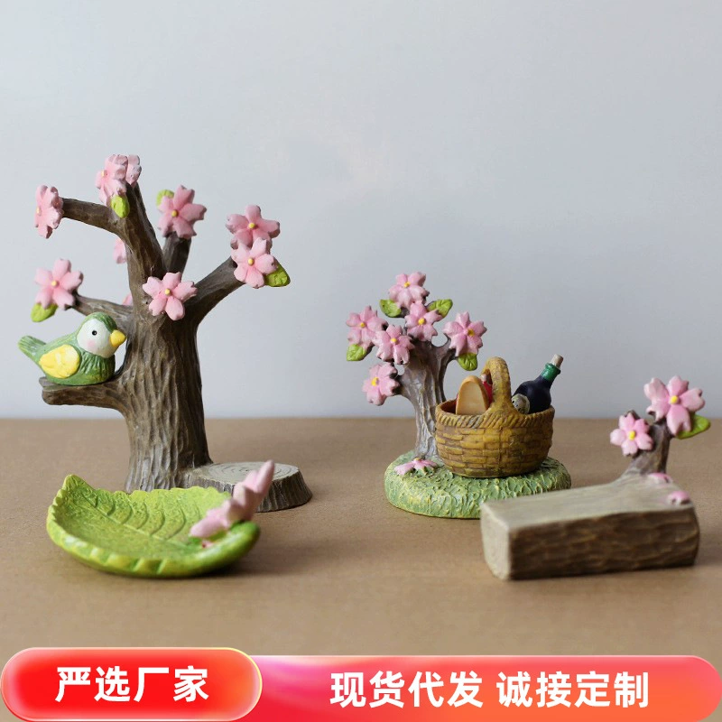 Японский стиль лотос cherry blossoms газон большое дерево цветы ствол забавные handmade украшения из смолы микро ландшафт настольная игрушка маленькие украшения