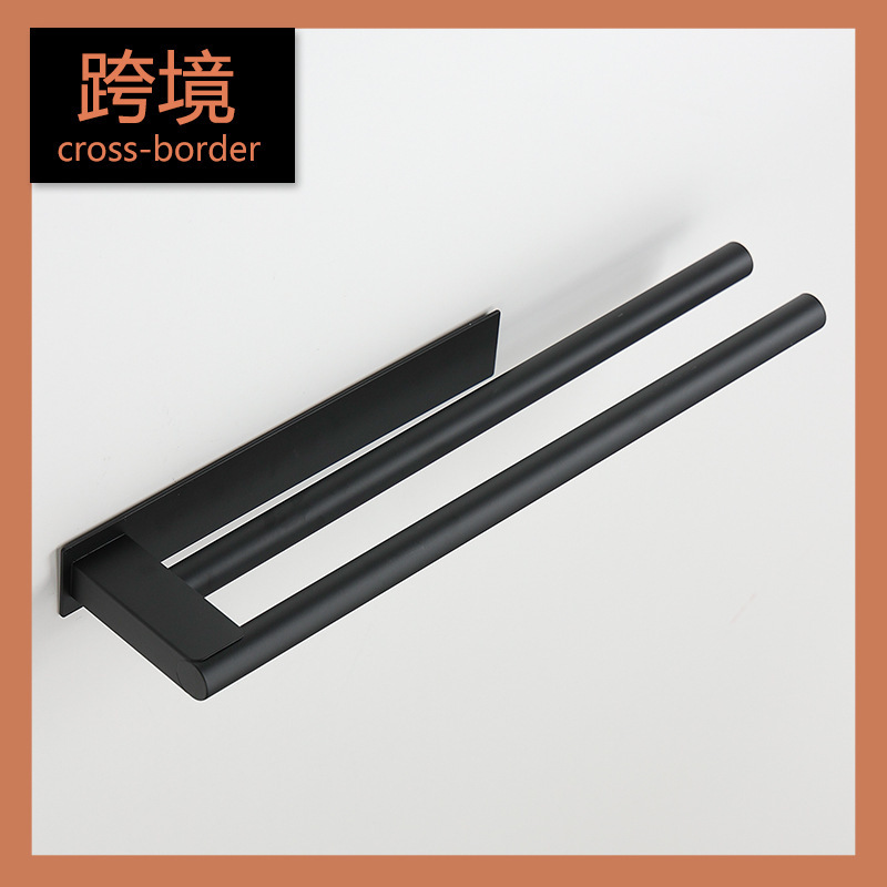 Cross-Border Towel Bar Set 304 Stainless Steel Square Towel Bar Paper Towel Holder Single Hook Bath Towel Ring Bathroom Set