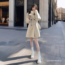 夹棉加厚女秋冬毛呢外套新款小个子韩版系带立领呢子大衣气质
